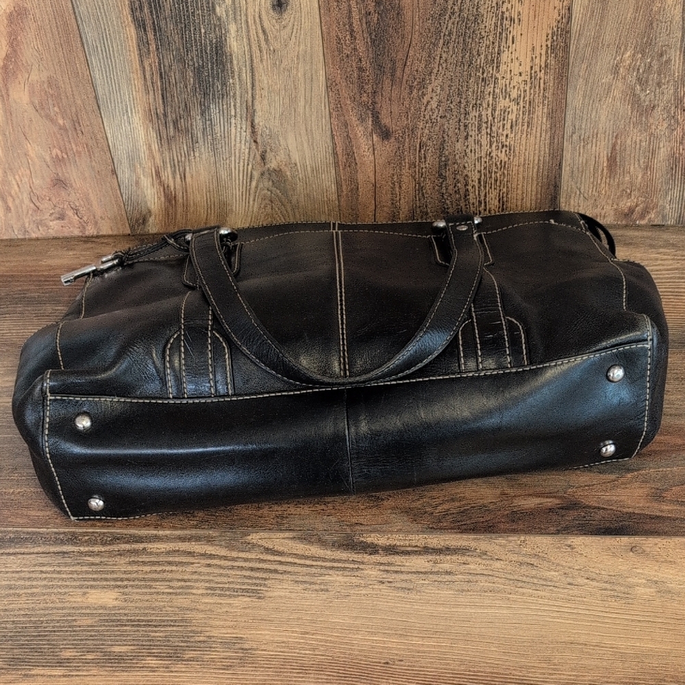 Fossil Large Heavy Black Leather Laptop Tote Office Travel Bag          C279 - Picture 9 of 16